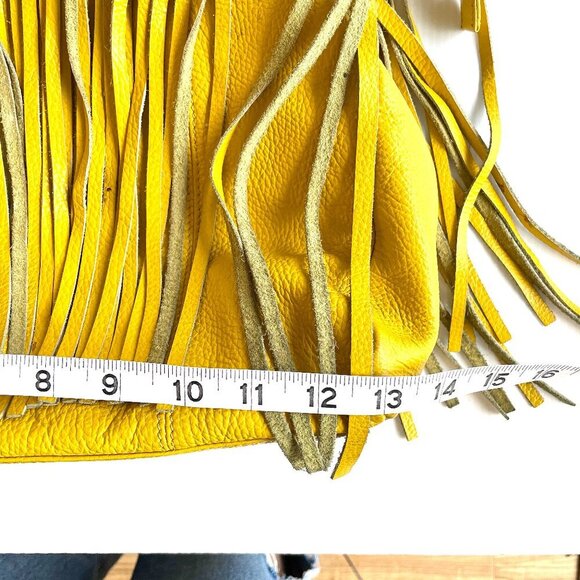 Alberta Di Canio Fringe Shoulder Bag Pebbled Leather Yellow Boho Western Hippie - Picture 16 of 16